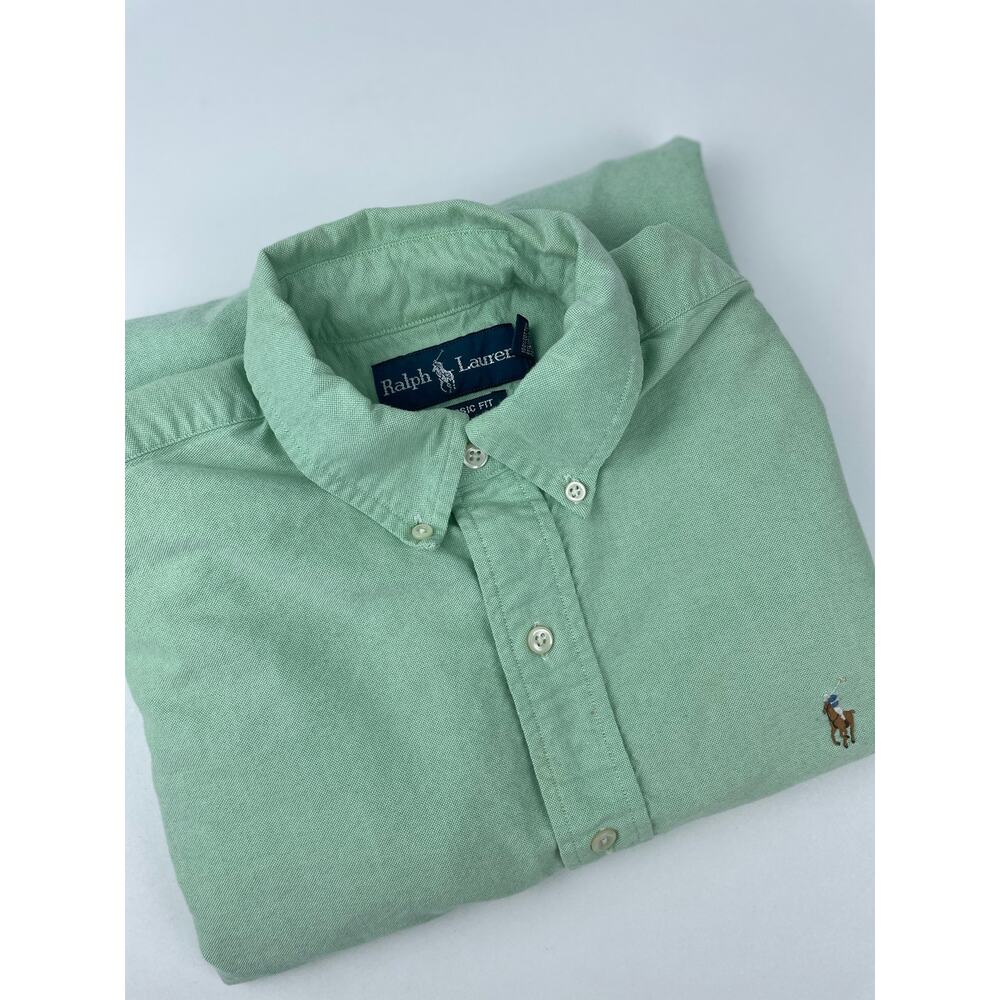 VNTG 1980’s Ralph Lauren Dress Shirt Men’s S 15 32/33 Mint Green Pony